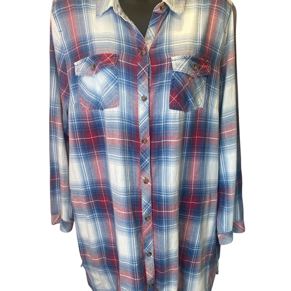 J. Jill Red and Blue Plaid Long Sleeve Button-Up Shirt/dress L oversized - Picture 9 of 9